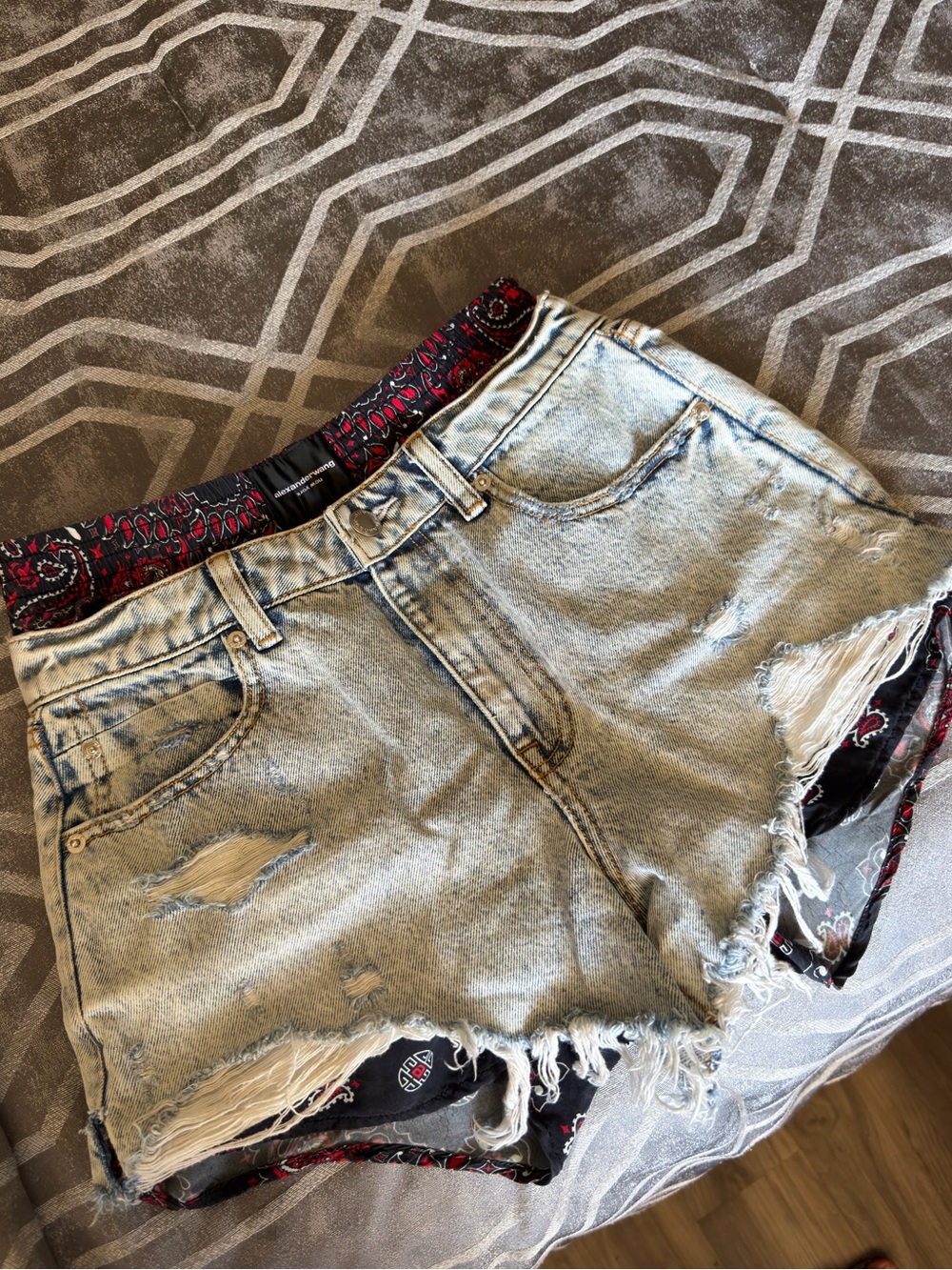 Alexander Wang Light Wash Distressed Denim Shorts